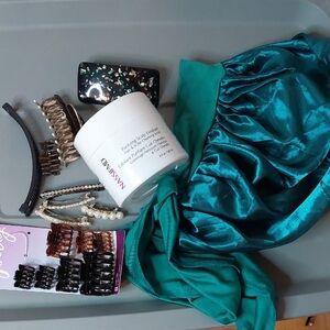 Hair Lot NassifMD Cleansing Scrub Barrettes Clips New Satin Sleep Bonnet